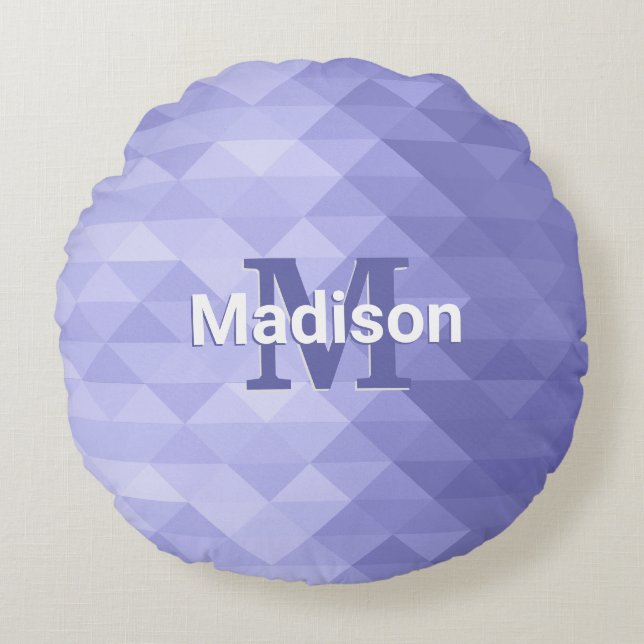 Purple triangle geometry square Monogram Round Cushion (Front)