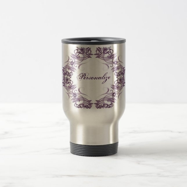 Purple Tribal Butterflies Travel Mug (Center)