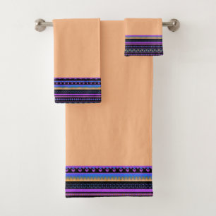 Purple tribal design bath towel set