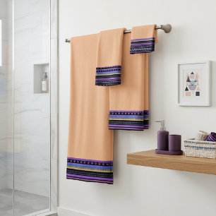 Purple tribal design bath towel set