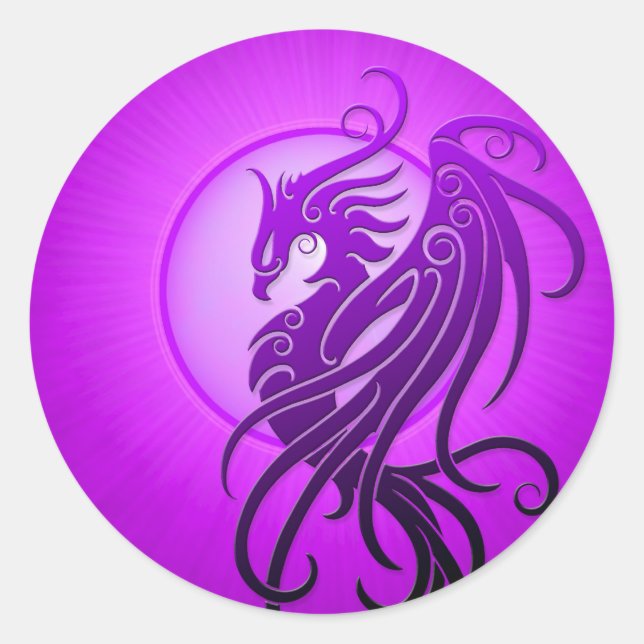 Purple Tribal Phoenix Classic Round Sticker (Front)
