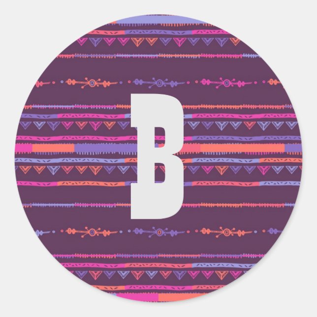 Purple Tribal Print Stickers and Envelope Seals (Front)