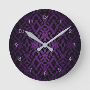 Purple tribal shapes pattern round clock