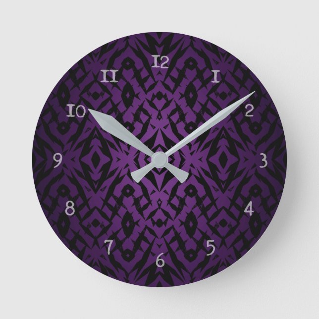 Purple tribal shapes pattern round clock (Front)