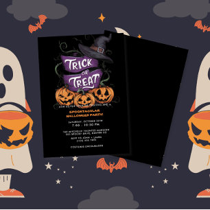 Purple Trick or Treat Spooktacular Halloween Party Invitation
