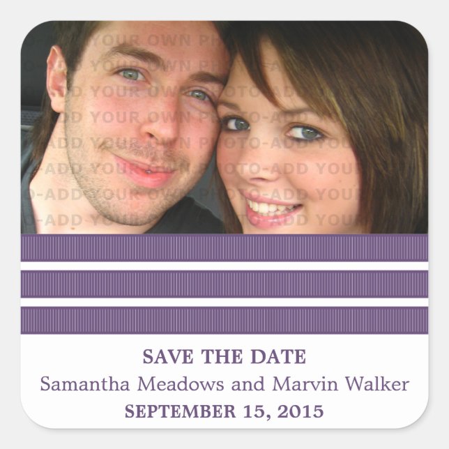 Purple Triple Stripe Save the Date Stickers (Front)
