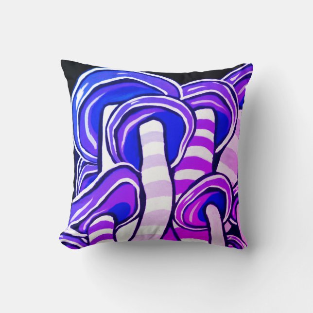 Purple Trippy Psychedelic Mushrooms Hippie Print Cushion (Front)