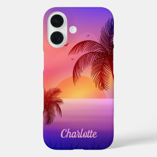Purple Tropical Beach at Sunset  iPhone 16 Case