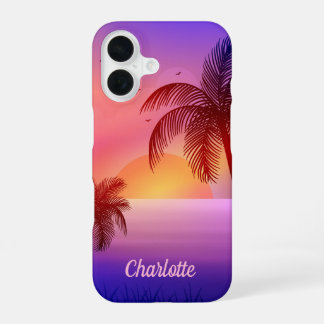 Purple Tropical Beach at Sunset iPhone 16 Case