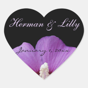 Purple Tropical Flower Personalised Wedding Heart Sticker