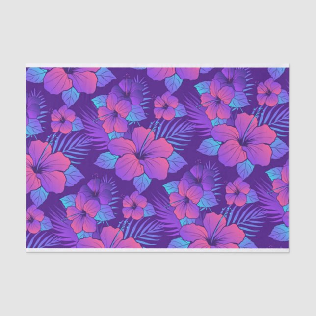 Purple Tropical Flowers Tissue Paper (Front)