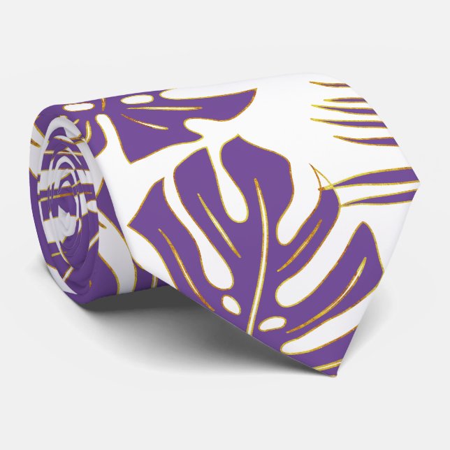 Purple tropical monstera and palm leaves tie (Rolled)