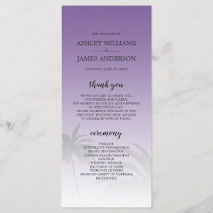 Purple Tropical Palm Tree Beach Wedding Programme