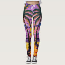 Purple Tropical Paradise Exotic Palm Tree Leggings