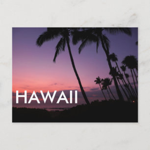 Purple tropical sunset Hawaii text postcard