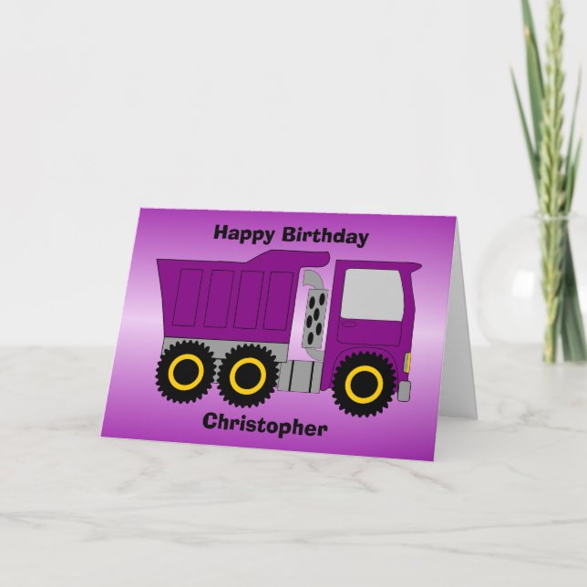 Purple Truck Design Personalised Birthday Card (Front)