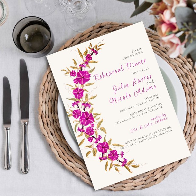 Purple Trumpet Vine Flower Garden Rehearsal Dinner Invitation (Creator Uploaded)