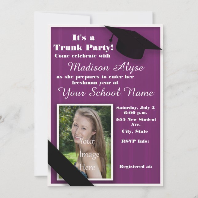 Purple Trunk College Party Photo Invitation (Front)