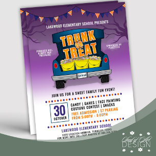 Purple Trunk or Treat Car Trunk Halloween Event Flyer