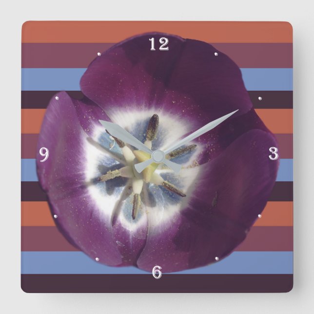 Purple Tulip And stripes  Wall Clock (Front)