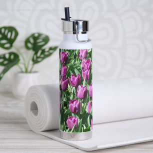 Purple Tulip Blooms Floral Water Bottle
