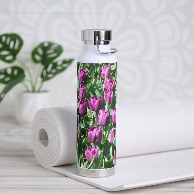 Purple Tulip Blooms Floral Water Bottle (Yoga)