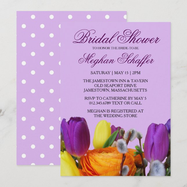 Purple Tulip Bouquet Bridal Shower Invitations (Front/Back)