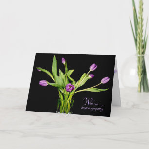 purple tulip bouquet on black sympathy card