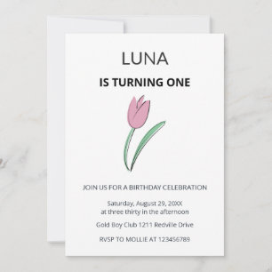 Purple Tulip Floral Girl Kids First Birthday  Invitation