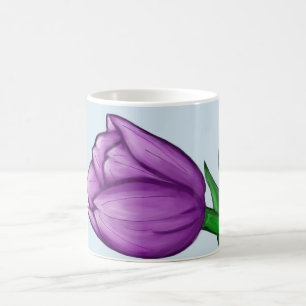 Purple Tulip Floral Love Personalised Blue Mugs