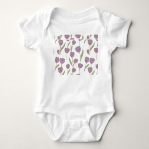 Purple Tulip Floral Pattern Baby Bodysuit