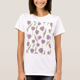 Purple Tulip Floral Pattern T-Shirt