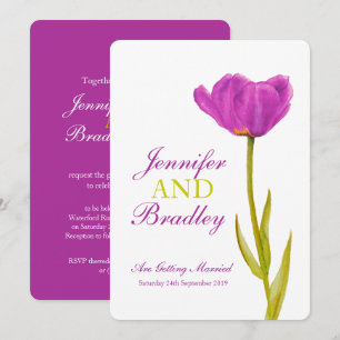 Purple tulip flower art wedding invitations
