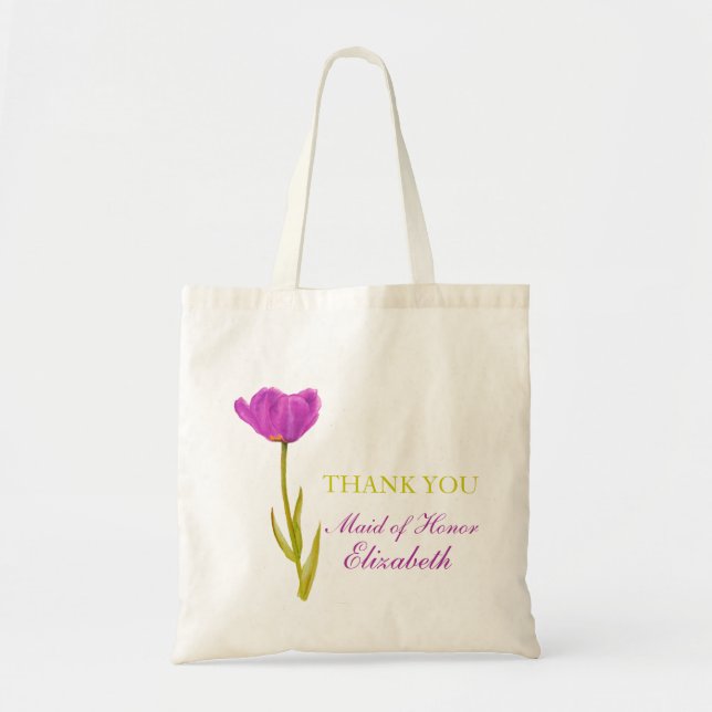 Purple tulip flower art wedding maid of honour bag (Front)
