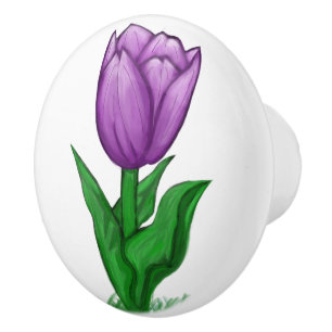 Purple Tulip Flower Ceramic Knob