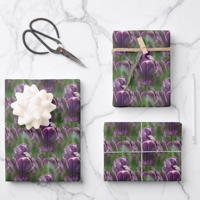 Purple Tulip Flower Nature Pattern   Wrapping Paper Sheet (Front)