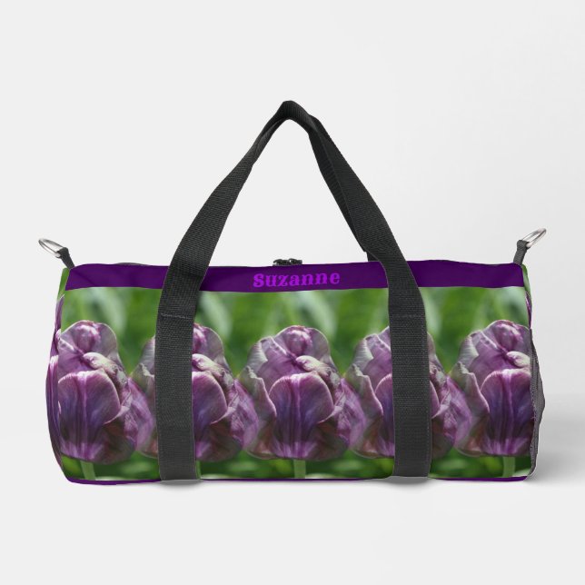 Purple Tulip Flower Personalised Duffle Bag (Front)