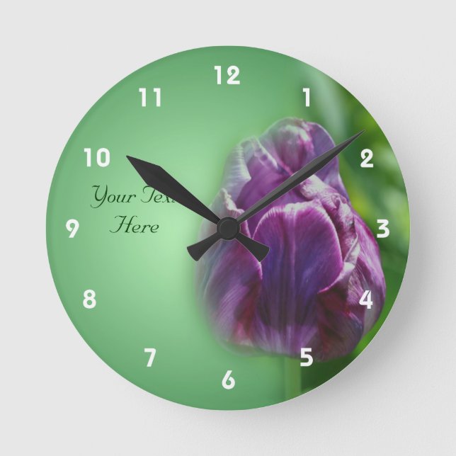 Purple Tulip Flower Personalised Round Clock (Front)