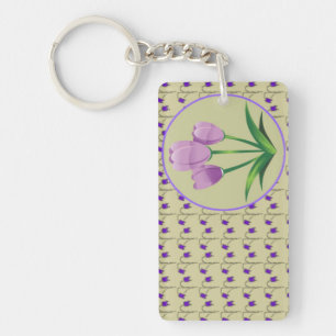 Purple tulip flower vintage pattern cute key ring