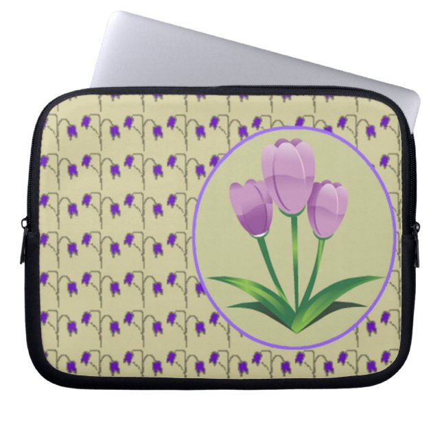 Purple tulip flower vintage pattern cute laptop sleeve (Front)
