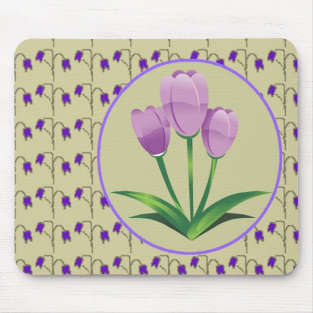 Purple tulip flower vintage pattern cute mouse mat (Front)