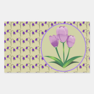 Purple tulip flower vintage pattern cute rectangular sticker