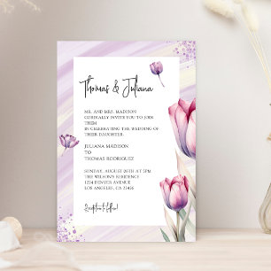 Purple Tulip Flower Watercolor Wedding Invitation