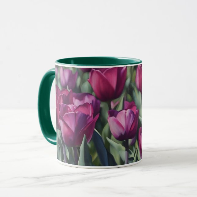 Purple Tulip Flowers Art Garden Mug Cup (Front Left)