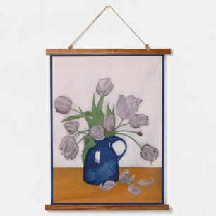 Purple Tulip Flowers in Vase Vintage Art Hanging Tapestry