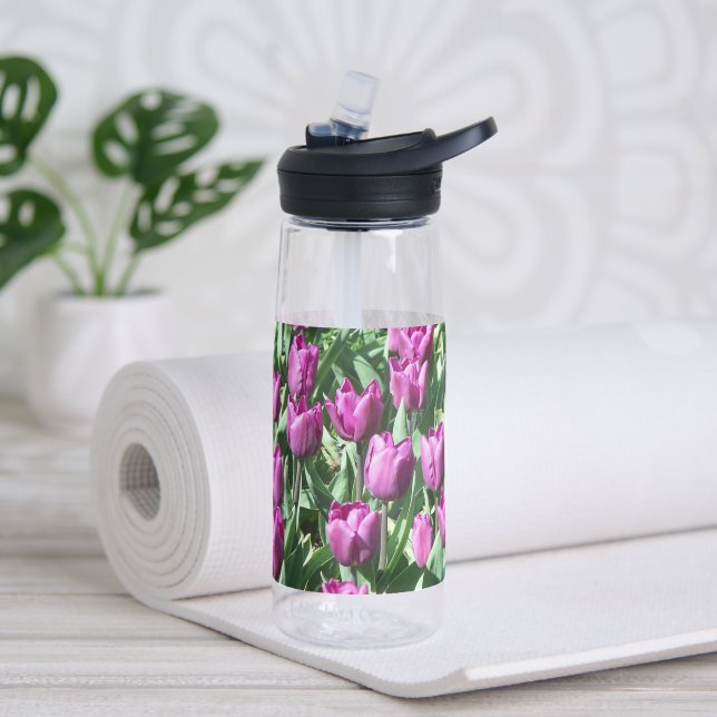 Purple Tulip Garden Floral Water Bottle (Yoga)