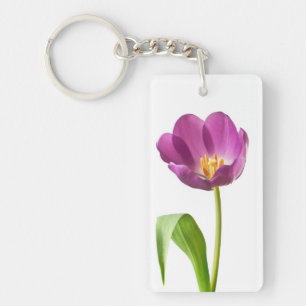 Purple Tulip on White Customised Template Key Ring