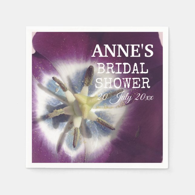 Purple Tulip Photo, Bridal Shower Paper Napkin (Front)
