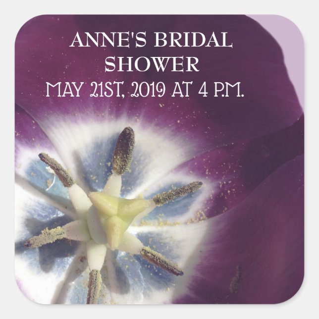 Purple Tulip Photo Sticker Bridal Shower (Front)
