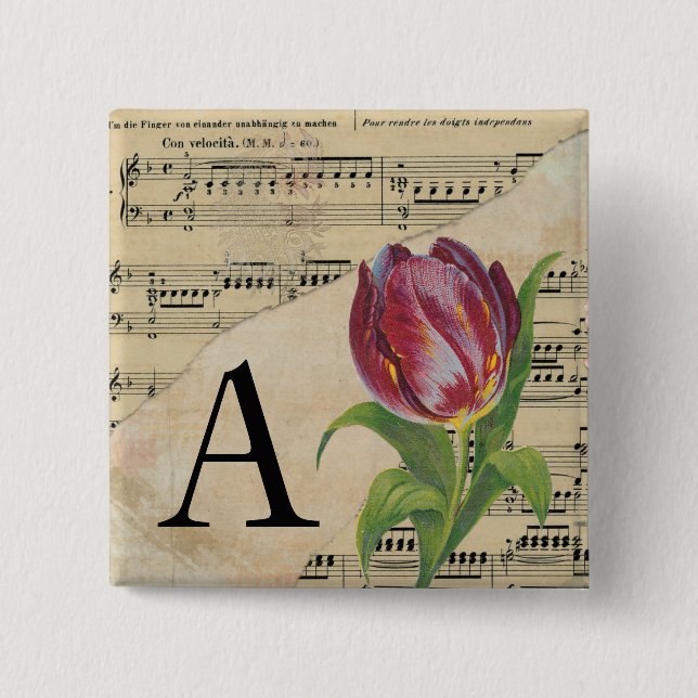 Purple Tulip Sheet Music Monogram Initial A 15 Cm Square Badge (Front)